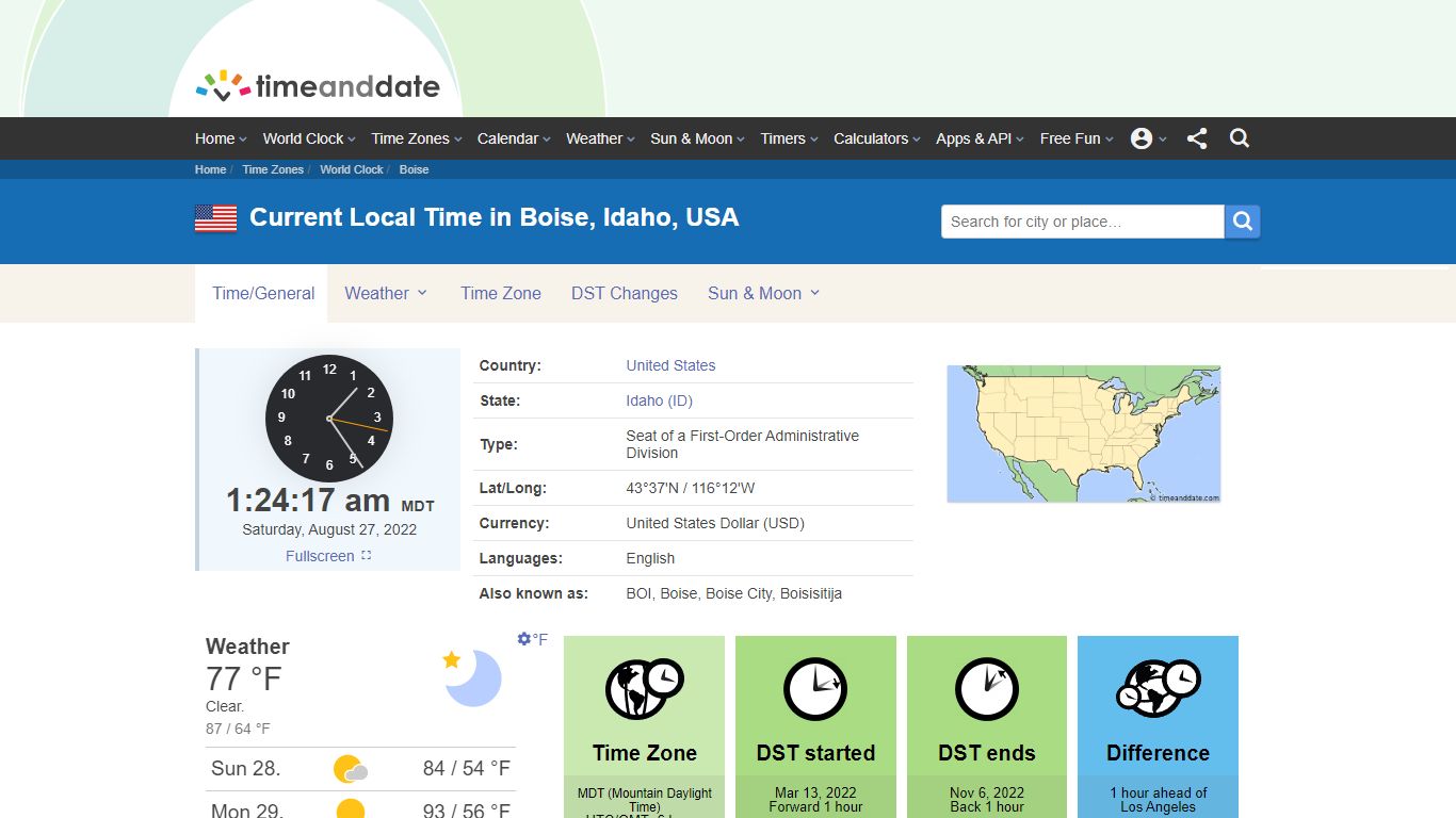 Current Local Time in Boise, Idaho, USA - Time and Date