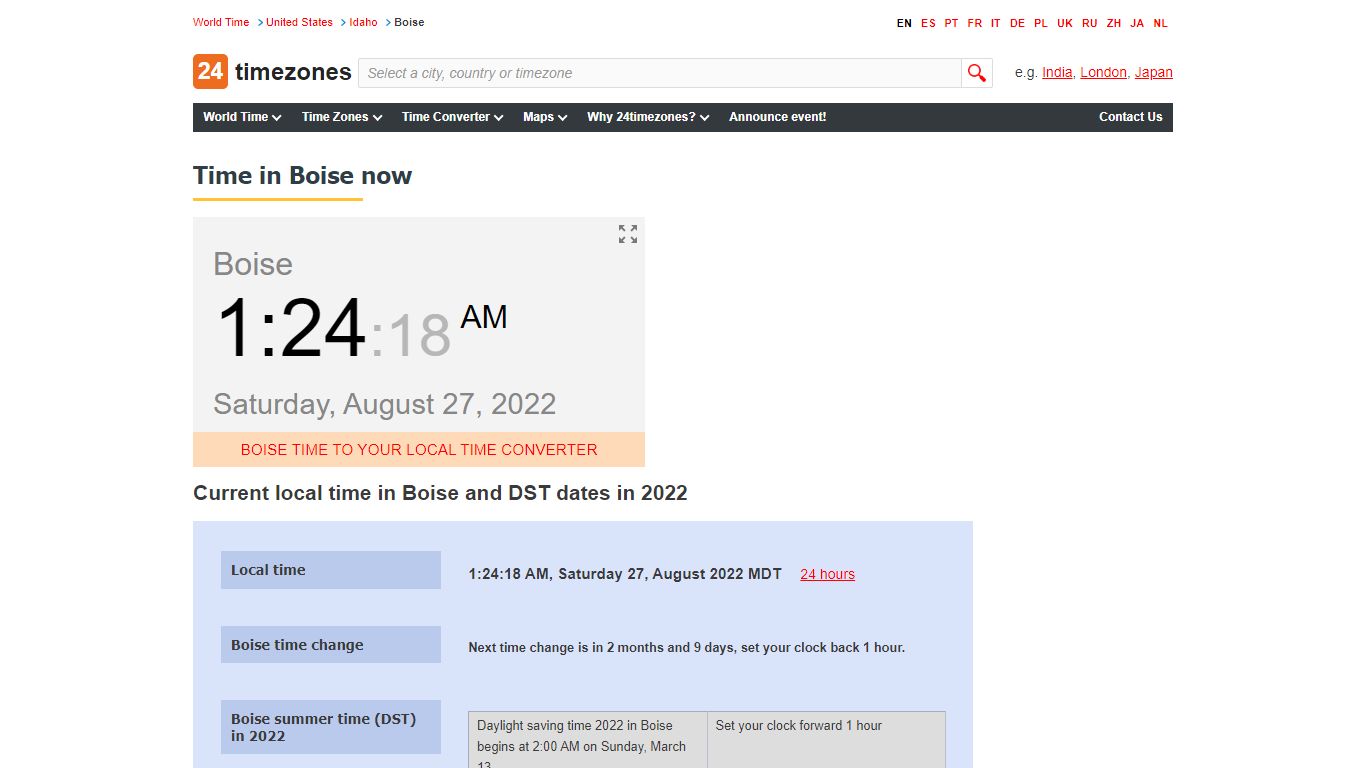 Current time in Boise, United States - 24timezones.com