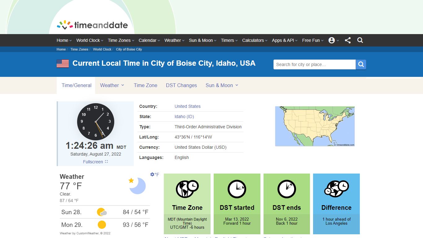 Current Local Time in City of Boise City, Idaho, USA - Time and Date