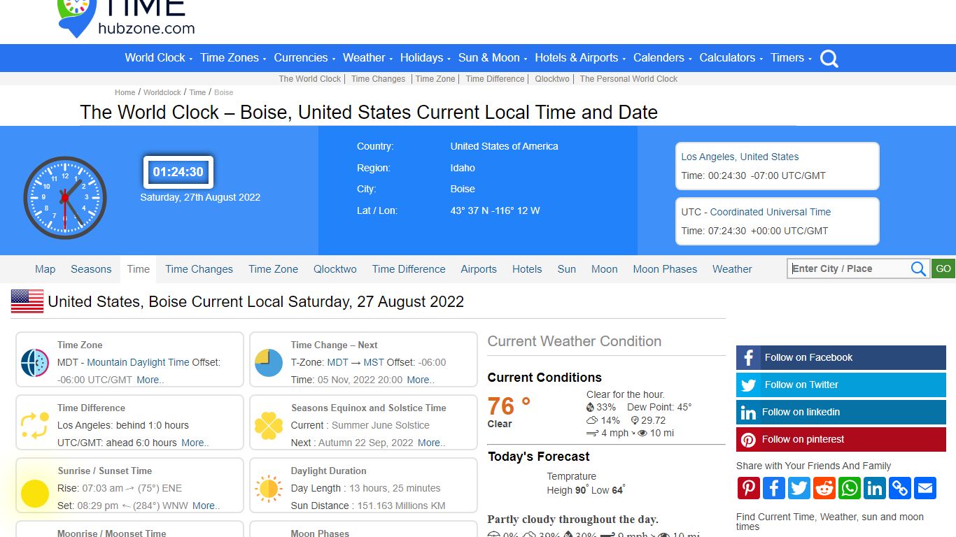 Current Time in Boise, United States – World Clock – Timehubzone